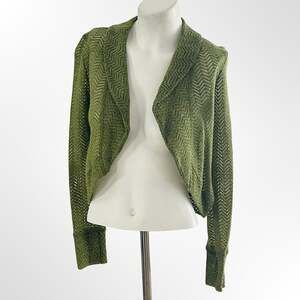 DeCo U.S.A. Olive Green Open Knit Crochet Style Cardigan
